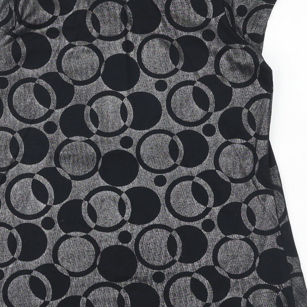 Editions Womens Black Geometric 100% Cotton Basic T-Shirt Size 10 Scoop Neck