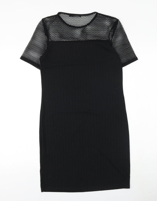 Boohoo Womens Black Polyester A-Line Size 8 Round Neck Pullover