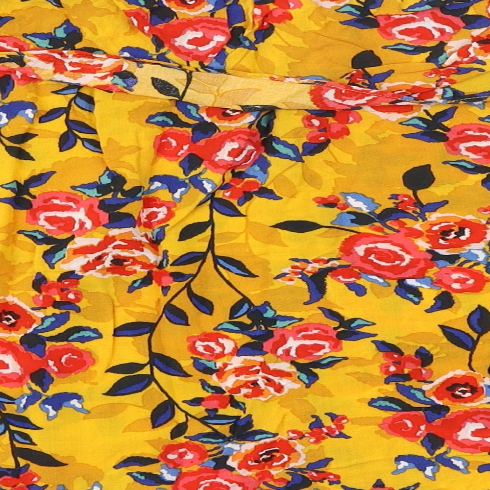 Papaya Womens Yellow Floral Viscose Cropped Blouse Size 10 Off the Shoulder - Bardot