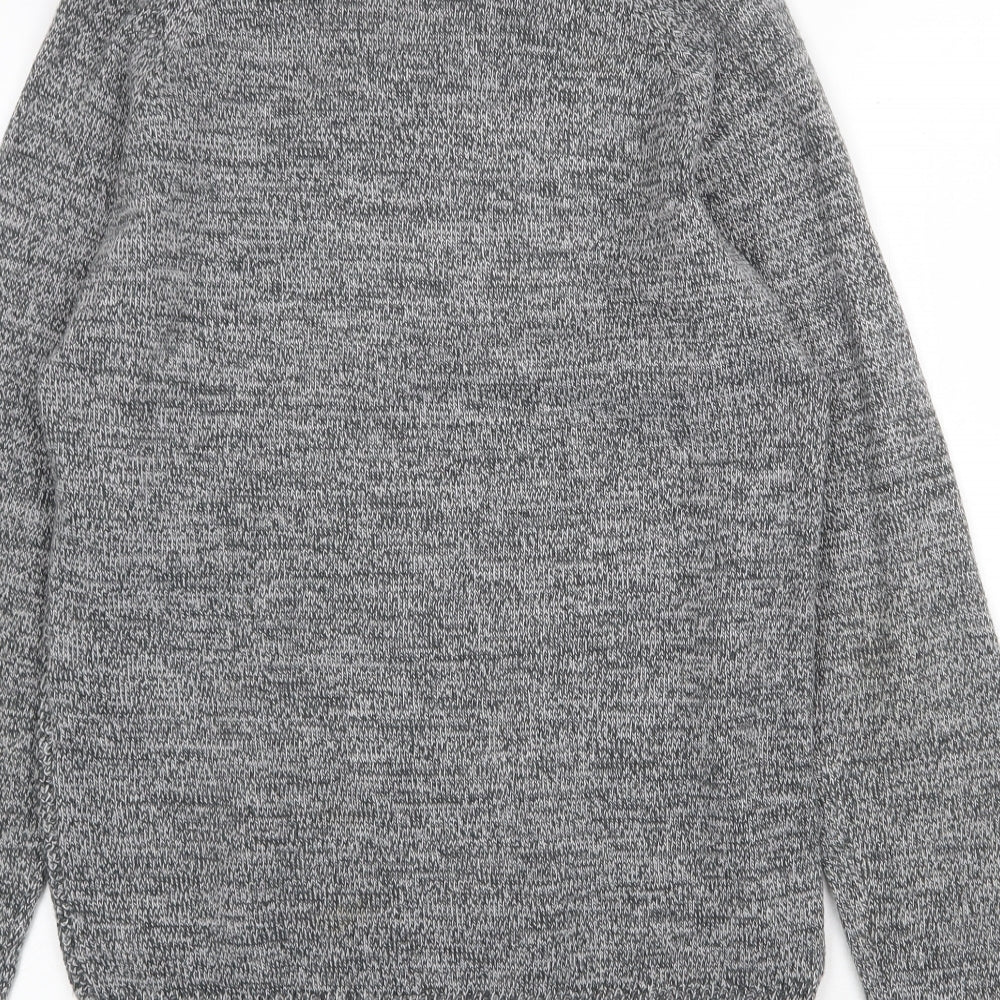 F&F Mens Grey Collared Acrylic Pullover Jumper Size S Long Sleeve