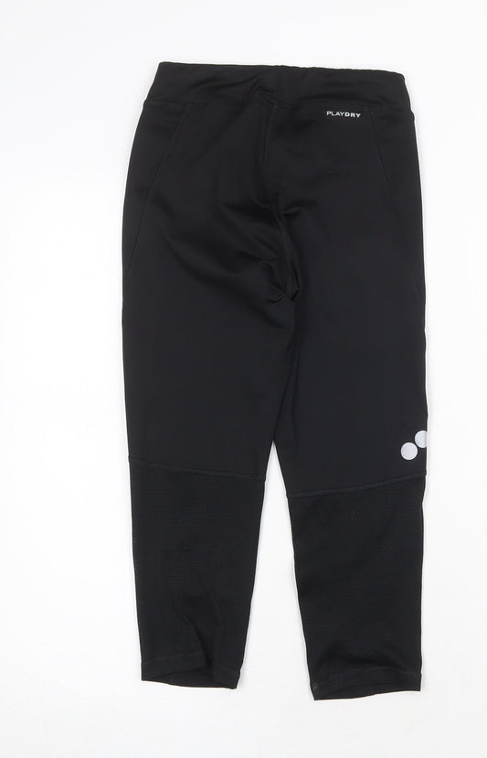 Reebok Womens Black Polyester Cropped Leggings Size XS Regular Pullover - Logo