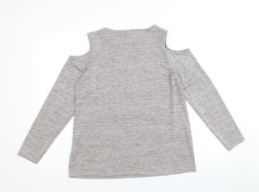 Papaya Womens Brown Polyester Basic Blouse Size 10 Boat Neck - Cold Shoulder