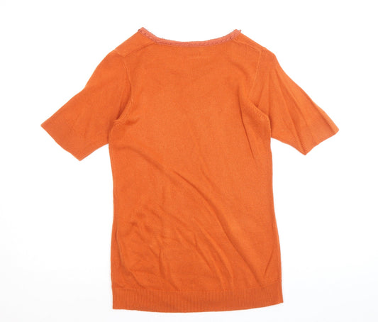 Daxon Womens Orange Round Neck Acrylic Pullover Jumper Size 10 - Lace Detail