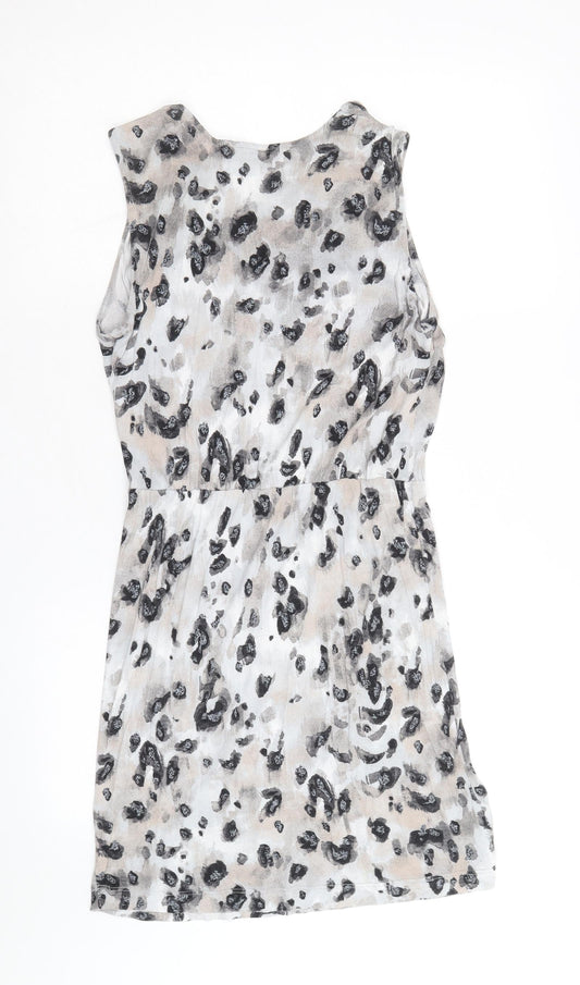 TU Womens Grey Geometric Viscose A-Line Size 8 Cowl Neck Pullover