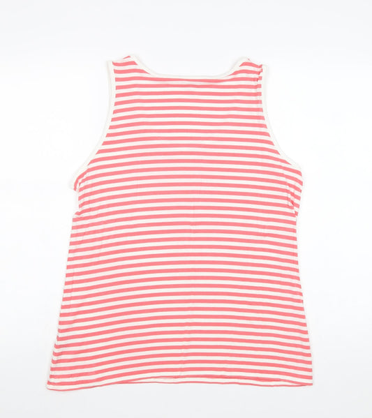 Cotton Traders Womens Red Striped 100% Cotton Basic Tank Size 16 Round Neck