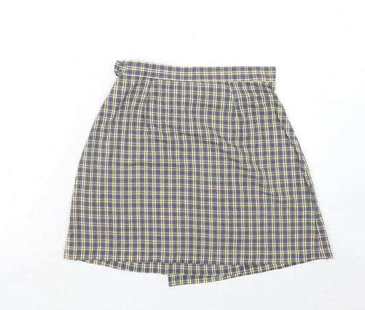 Dorothy Perkins Womens Yellow Plaid Polyester Wrap Skirt Size 12 Buckle