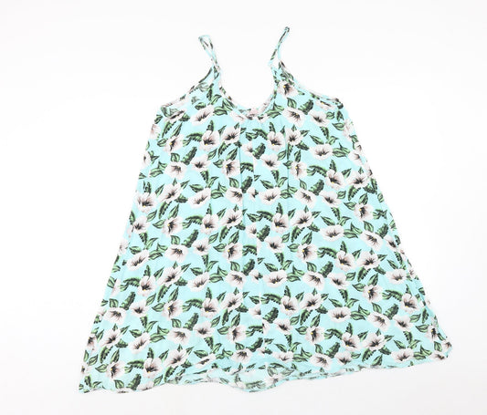 Papaya Womens Blue Floral Viscose Trapeze & Swing Size M Round Neck Pullover