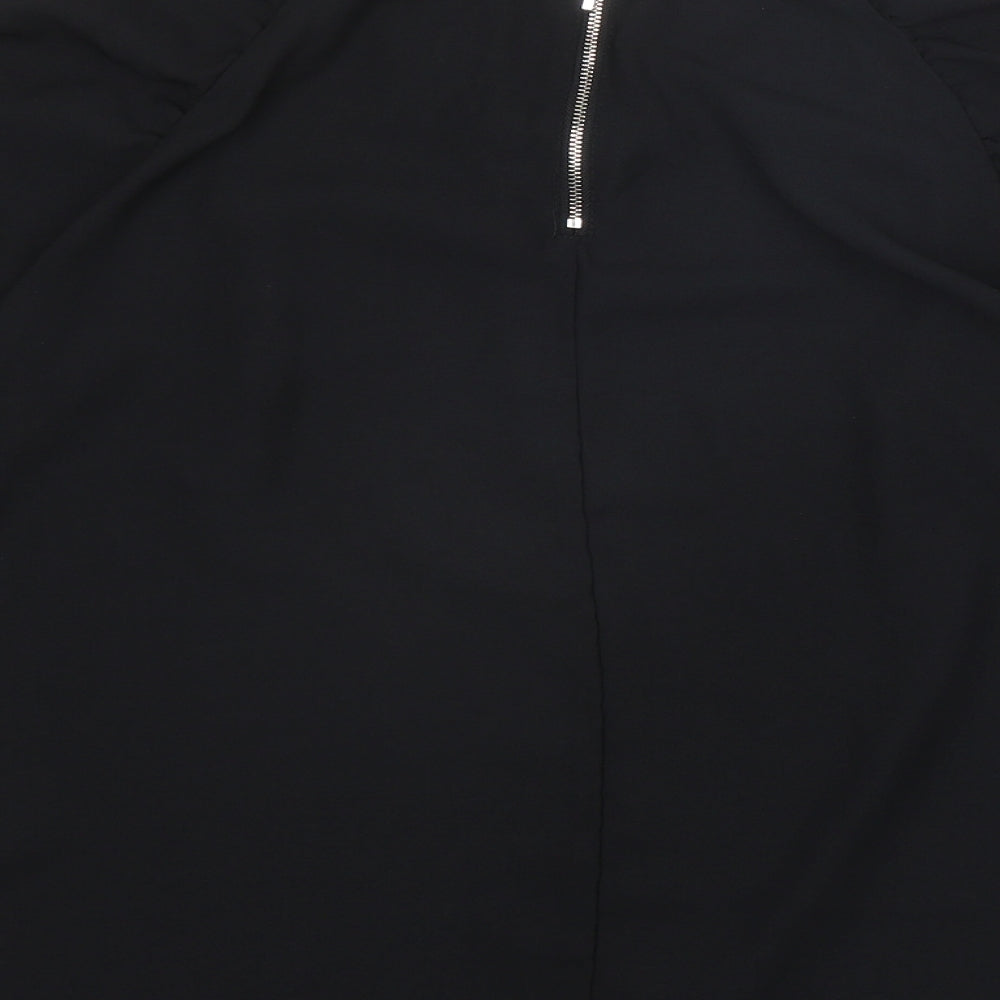 Primark Womens Black Polyester Basic Blouse Size 12 Scoop Neck - Ruched Sleeve