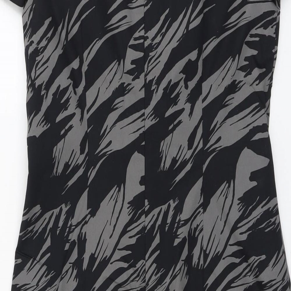 Oasis Womens Grey Geometric Cotton A-Line Size 10 Round Neck Zip