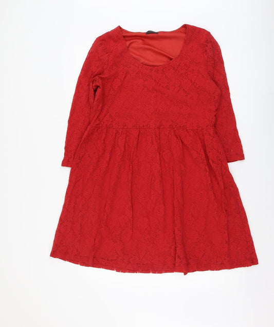 VERO MODA Womens Red Geometric Polyester Fit & Flare Size XL Round Neck Pullover