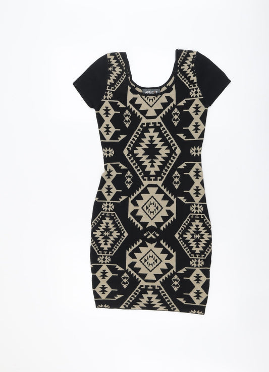Apricot Womens Black Geometric Viscose Bodycon Size XS Round Neck Pullover