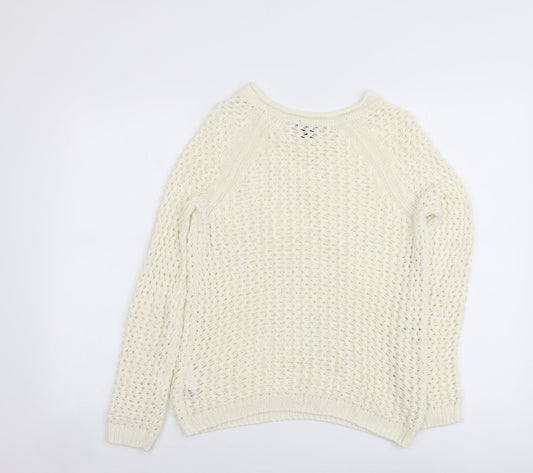 H&M Womens Ivory Boat Neck Acrylic Pullover Jumper Size S