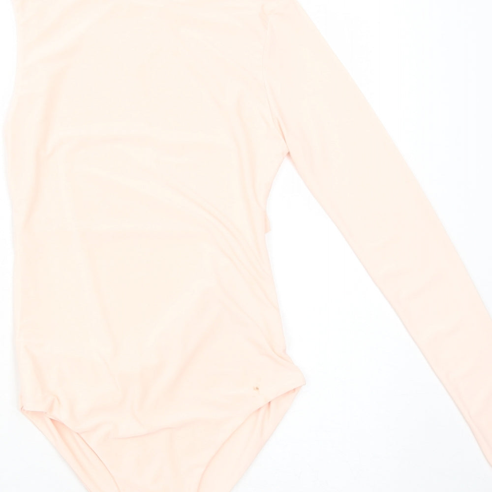 PRETTYLITTLETHING Womens Pink Polyester Bodysuit One-Piece Size 6 Snap - Cut Out