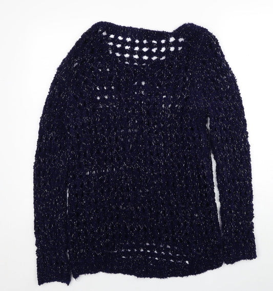 George Womens Blue Boat Neck Acrylic Pullover Jumper Size 10