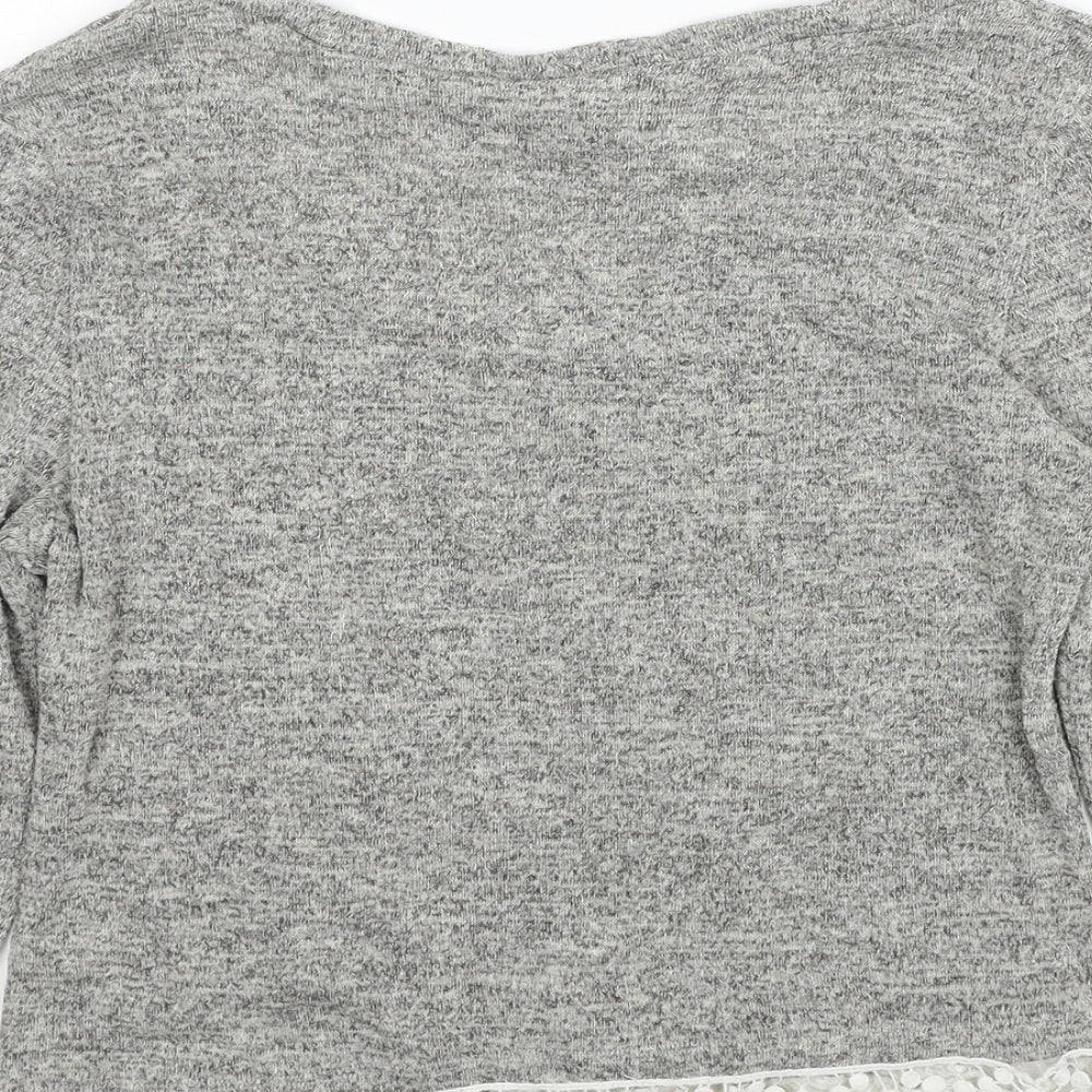 Amber Womens Grey Boat Neck Cotton Pullover Jumper Size S - Lace Trim