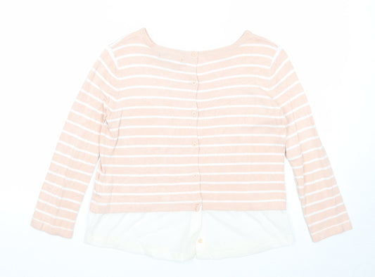 Primark Womens Pink Boat Neck Striped Viscose Pullover Jumper Size 10