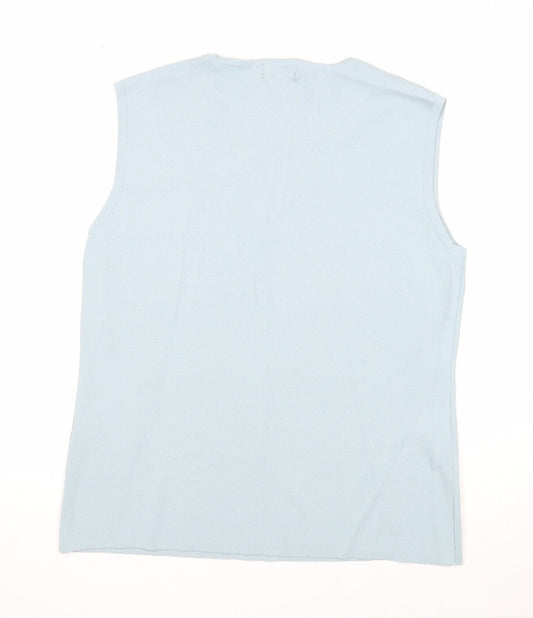 Bonmarché Womens Blue Viscose Basic Blouse Size L Round Neck - Embellished Neckline