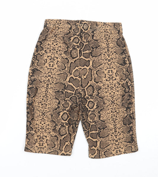 Missguided Womens Beige Animal Print Polyester Compression Shorts Size 6 Regular Pull On - Snake Print