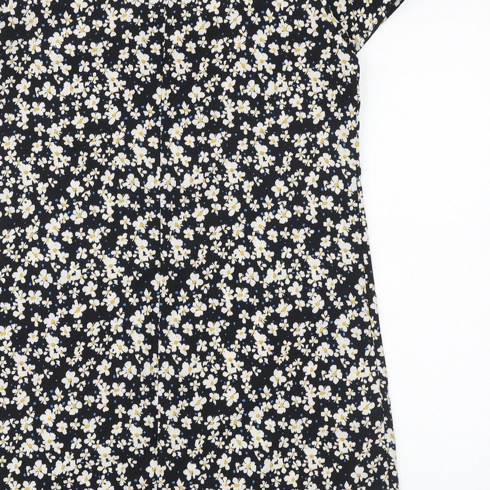 SheIn Womens Black Floral Polyester A-Line Size M Round Neck Button