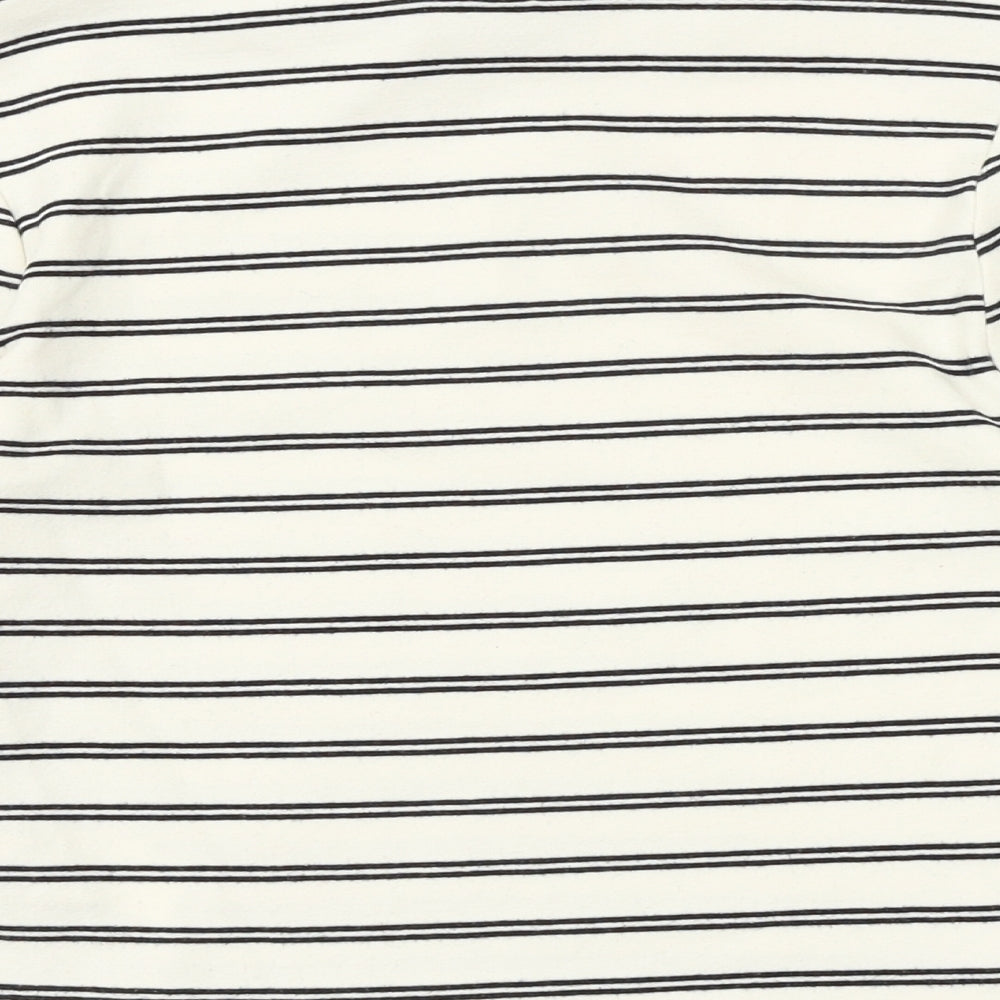 FOREVER 21 Womens Beige Striped Cotton Basic T-Shirt Size M Mock Neck