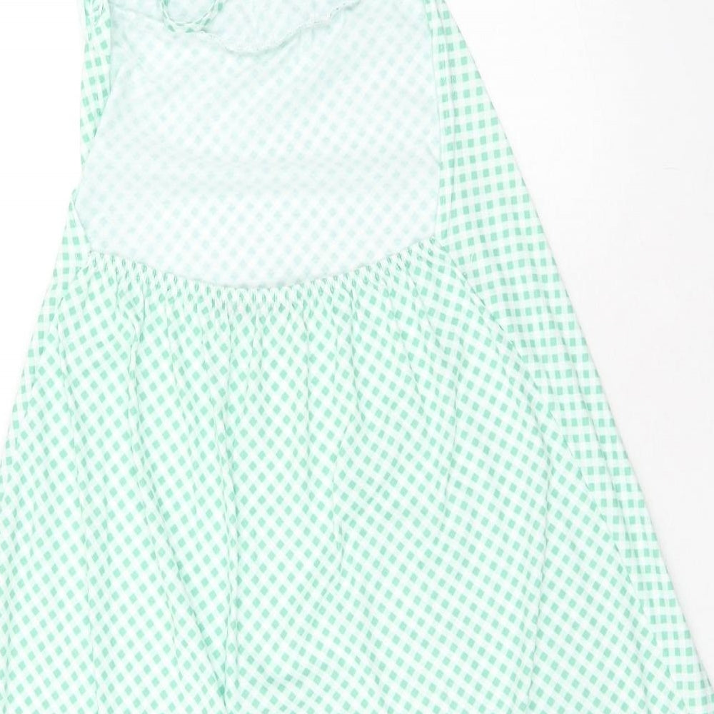 Boohoo Womens Green Geometric Polyester A-Line Size 10 Halter Tie - Open Back