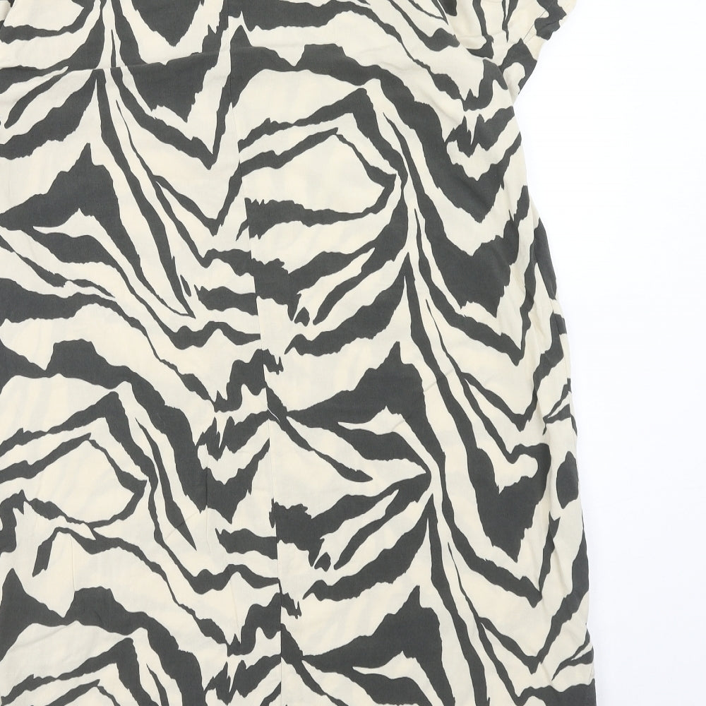 H&M Womens Brown Geometric Viscose Shirt Dress Size S V-Neck Pullover