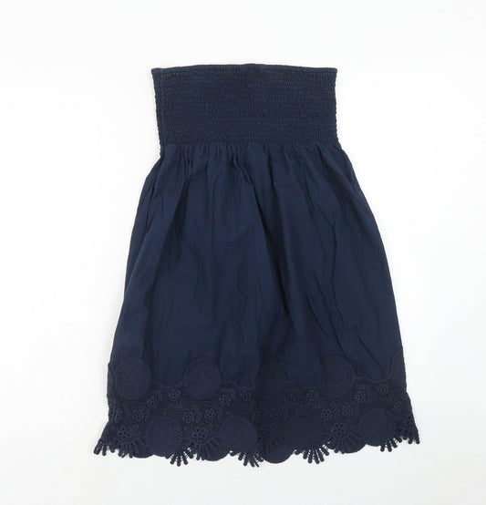 NEXT Womens Blue Cotton A-Line Size 10 Off the Shoulder Pullover - Lace Details