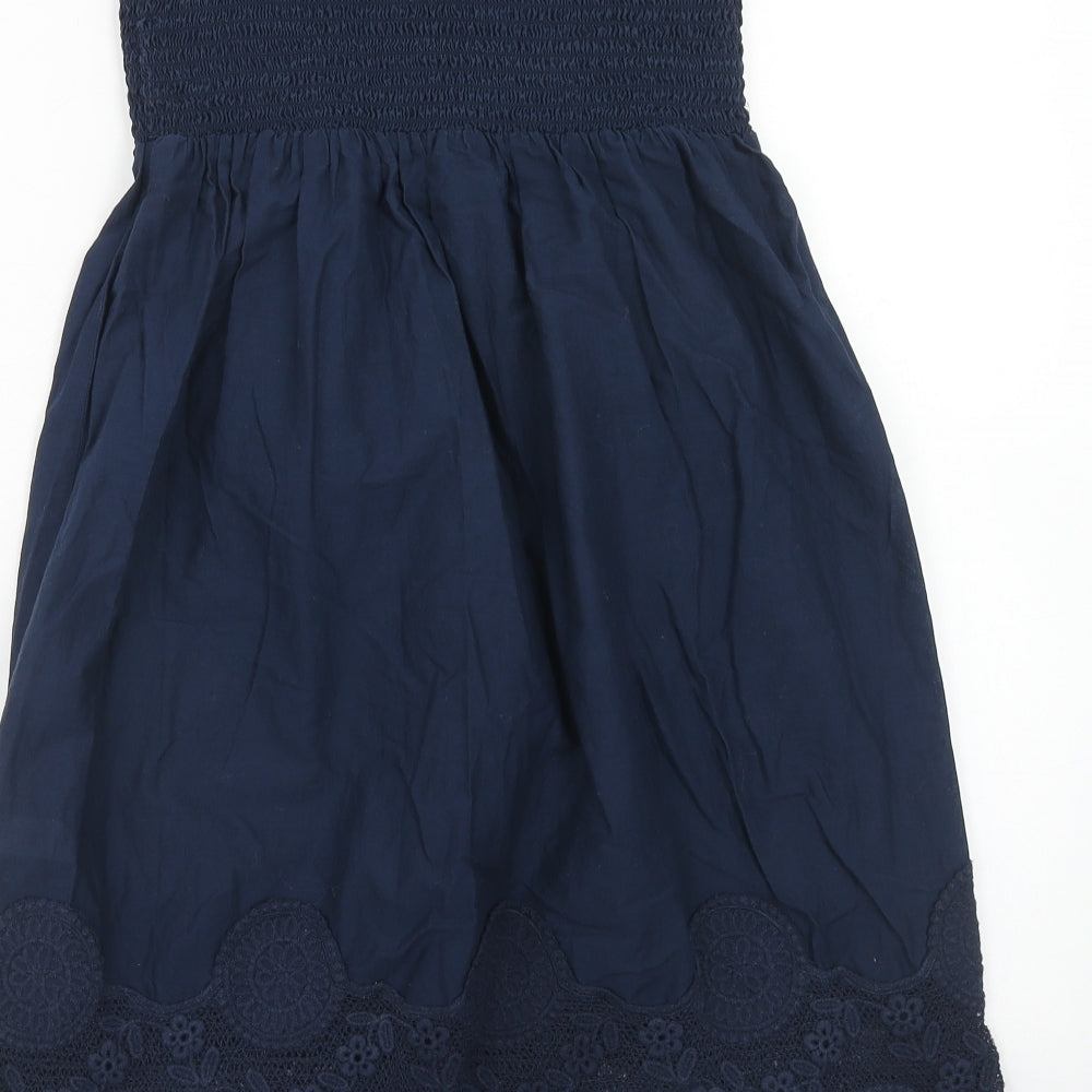 NEXT Womens Blue Cotton A-Line Size 10 Off the Shoulder Pullover - Lace Details