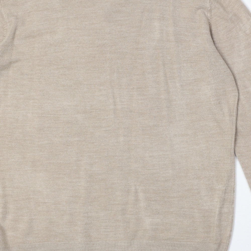 Matalan Mens Beige V-Neck Acrylic Pullover Jumper Size L Long Sleeve