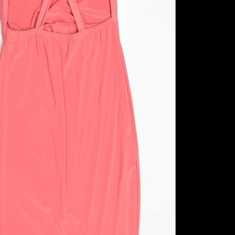 PRETTYLITTLETHING Womens Pink Polyester Shift Size 12 Cowl Neck Pullover - Open Back