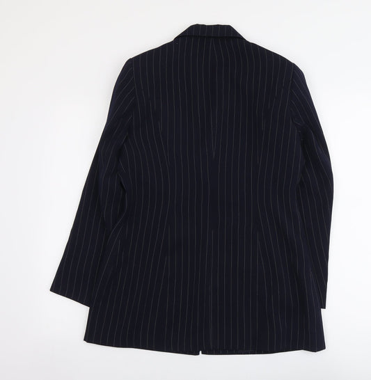 Dunnes Stores Womens Blue Pinstripe Polyester Jacket Blazer Size 12