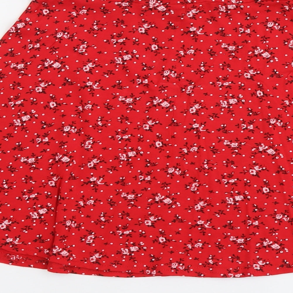 PRETTYLITTLETHING Womens Red Floral Viscose A-Line Skirt Size 6