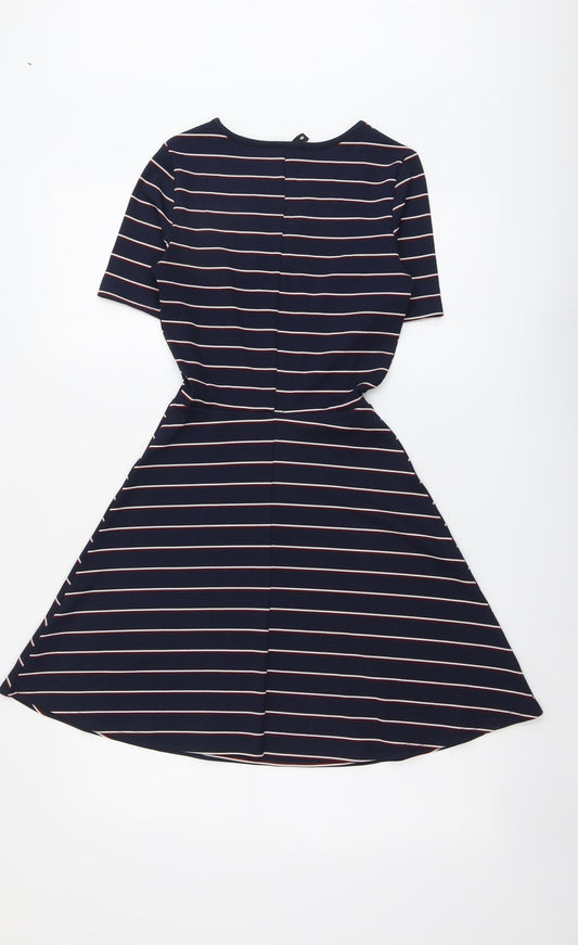 H&M Womens Blue Striped Polyester T-Shirt Dress Size 4 V-Neck Pullover