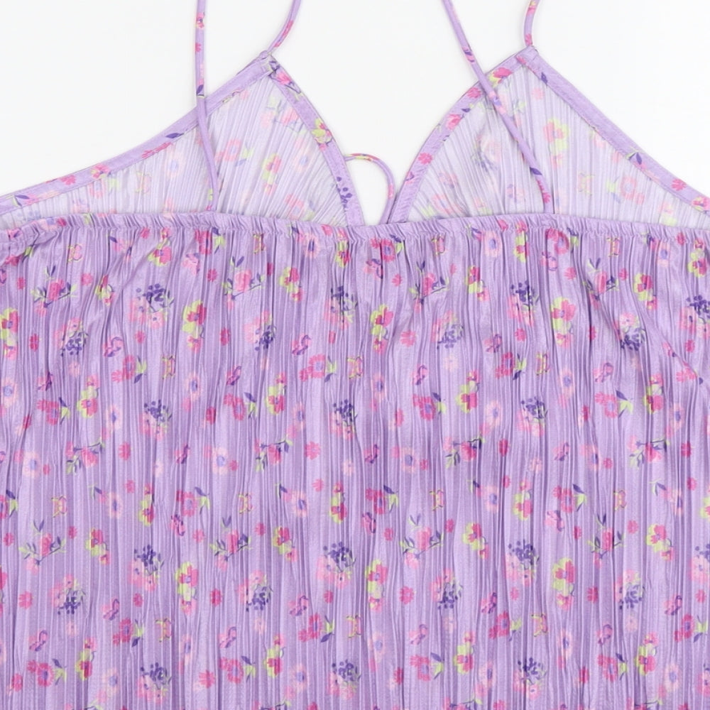 Primark Womens Purple Floral Polyester Basic Tank Size L V-Neck