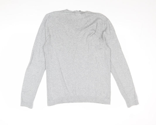 Topman Mens Grey V-Neck Acrylic Pullover Jumper Size L Long Sleeve