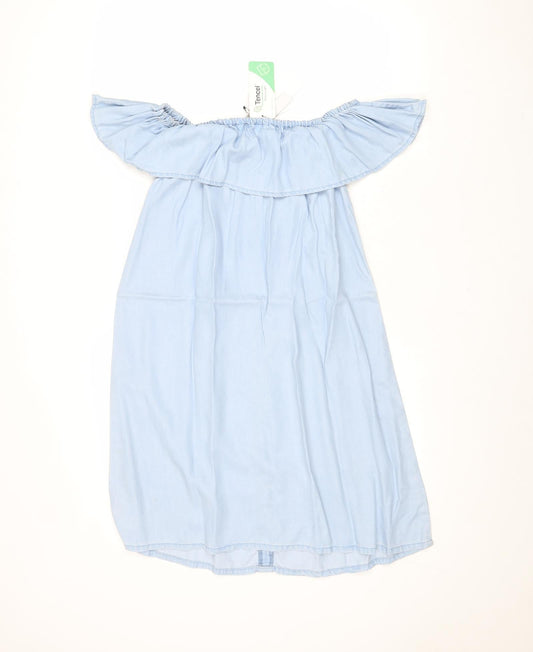 George Womens Blue Lyocell A-Line Size 10 Off the Shoulder Pullover