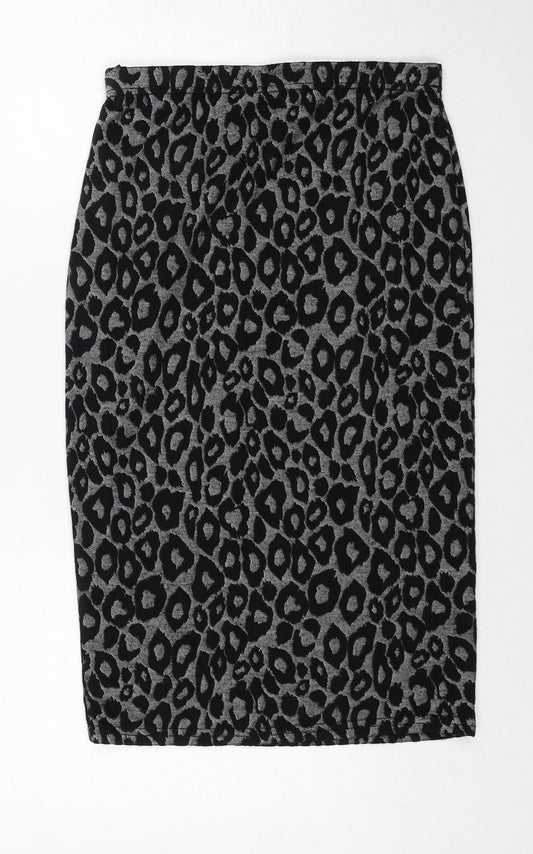 Atmosphere Womens Black Animal Print Polyester Straight & Pencil Skirt Size 8 - Leopard Pattern