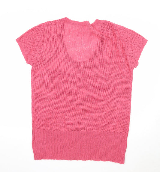 Classics Womens Pink Scoop Neck Acrylic Pullover Jumper Size 16