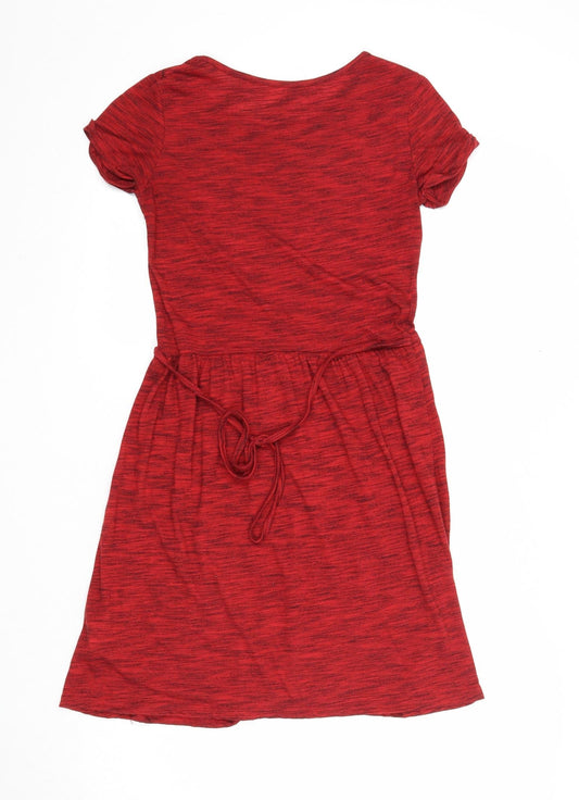 New Look Womens Red Geometric Polyester A-Line Size 6 Round Neck Pullover