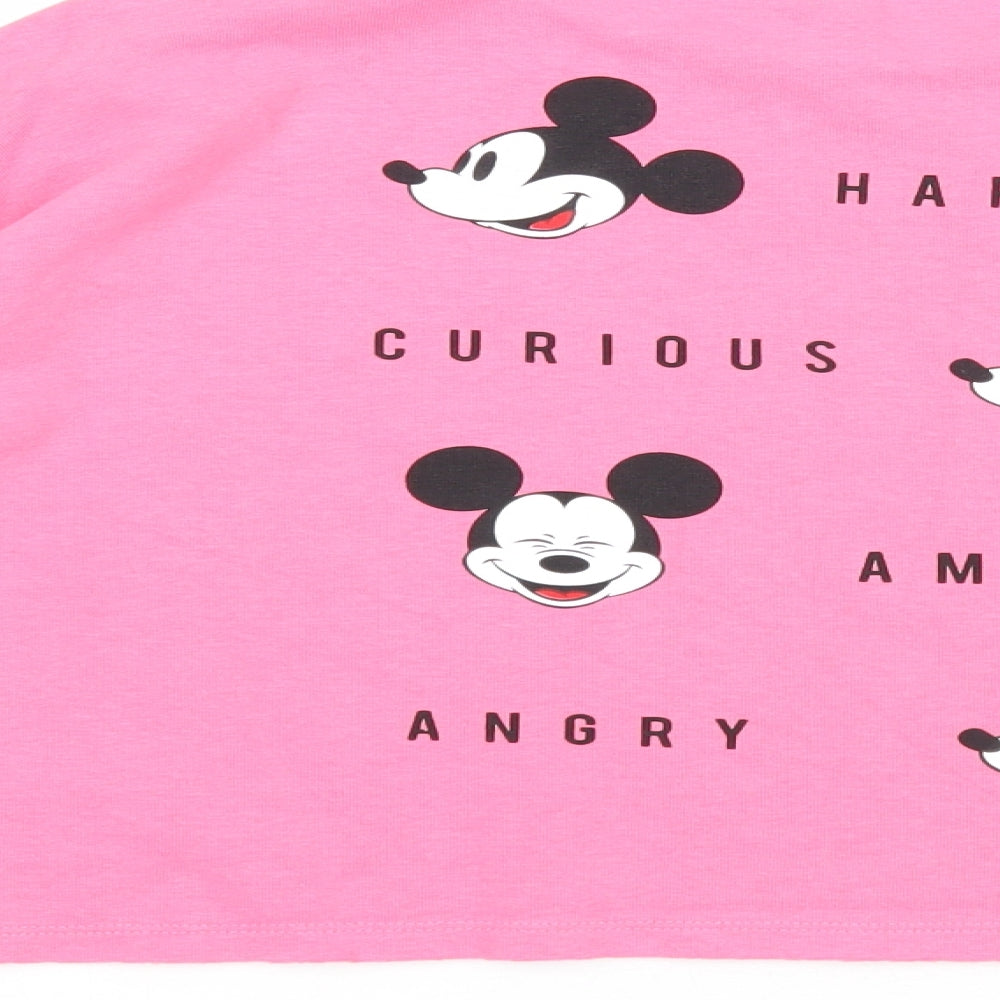 George Girls Pink Cotton Pullover Sweatshirt Size 12-13 Years Pullover - Mickey Mouse, Cropped