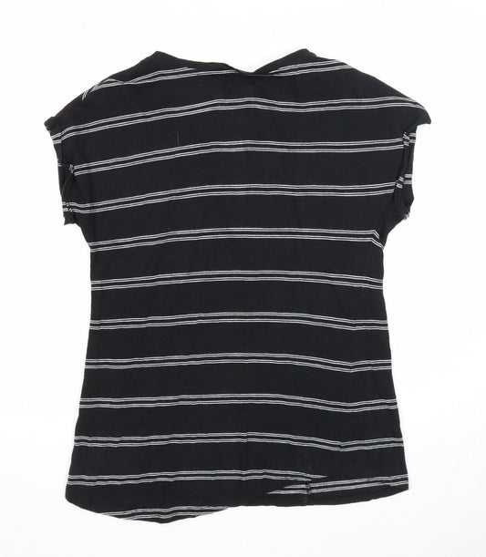 Papaya Womens Black Striped Cotton Basic Blouse Size 8 V-Neck