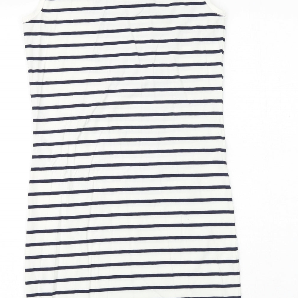 VERO MODA Womens White Striped Cotton Tank Dress Size L Scoop Neck Pullover