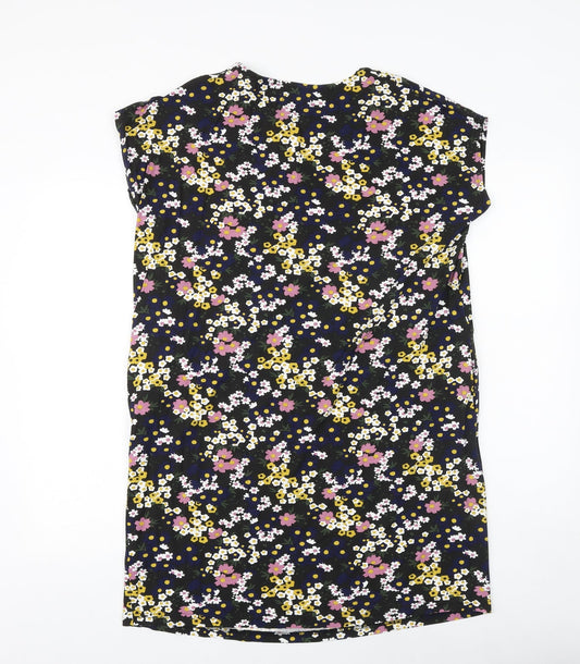 JD Williams Womens Brown Floral Viscose T-Shirt Dress Size 12 Round Neck Pullover