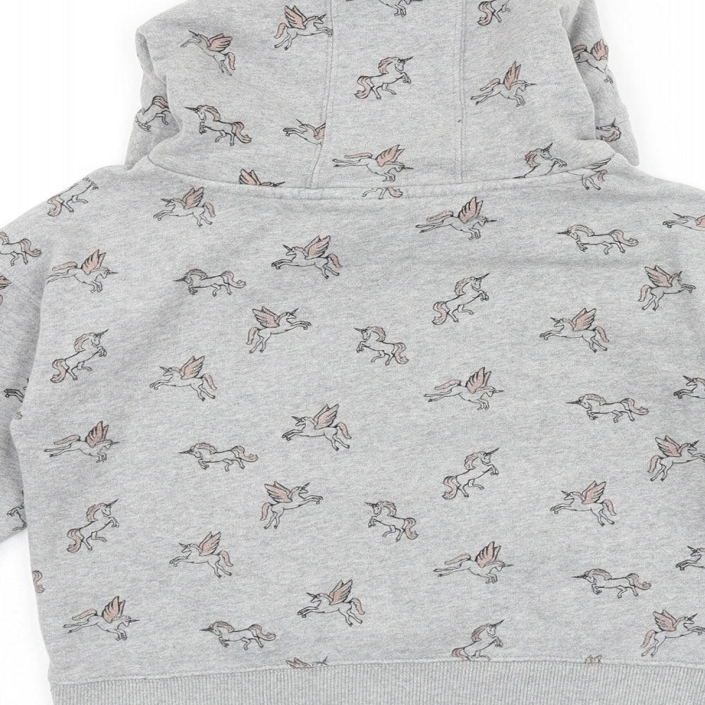 NEXT Girls Grey Geometric Cotton Pullover Hoodie Size 11 Years Pullover - Unicorn