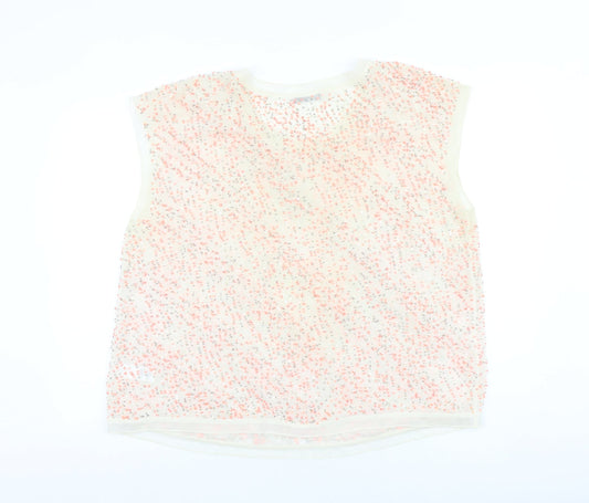 Definitions Womens Beige Geometric Polyester Basic Blouse Size 22 Round Neck