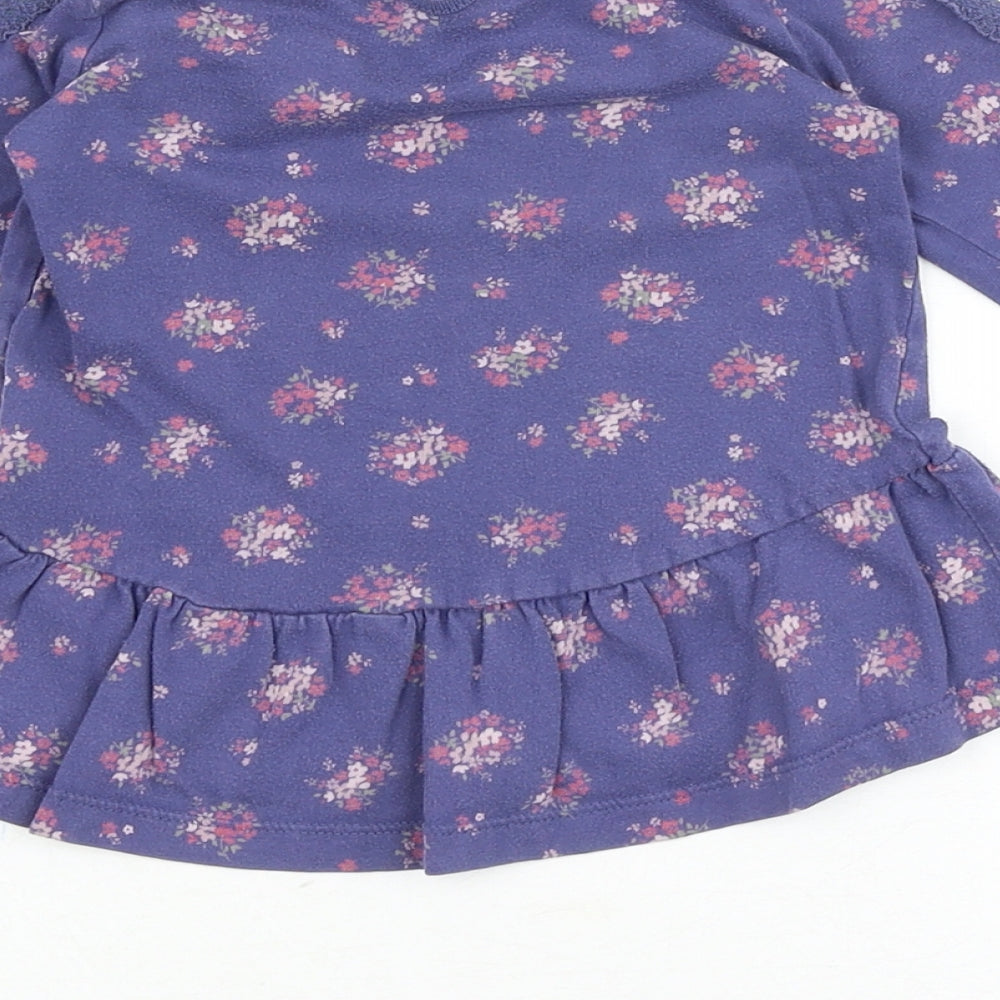 F&F Baby Purple Floral 100% Cotton A-Line Size 6-9 Months Round Neck Button
