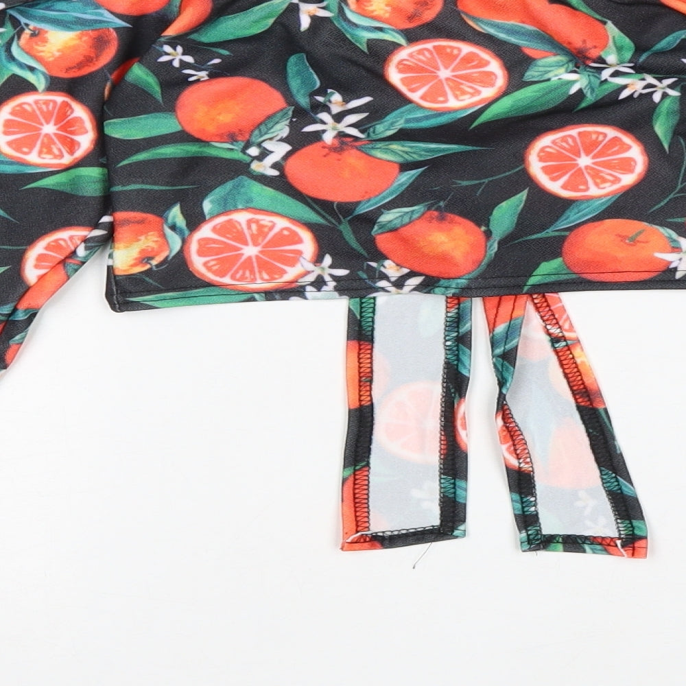 Boohoo Womens Black Geometric Polyester Cropped Blouse Size 8 V-Neck