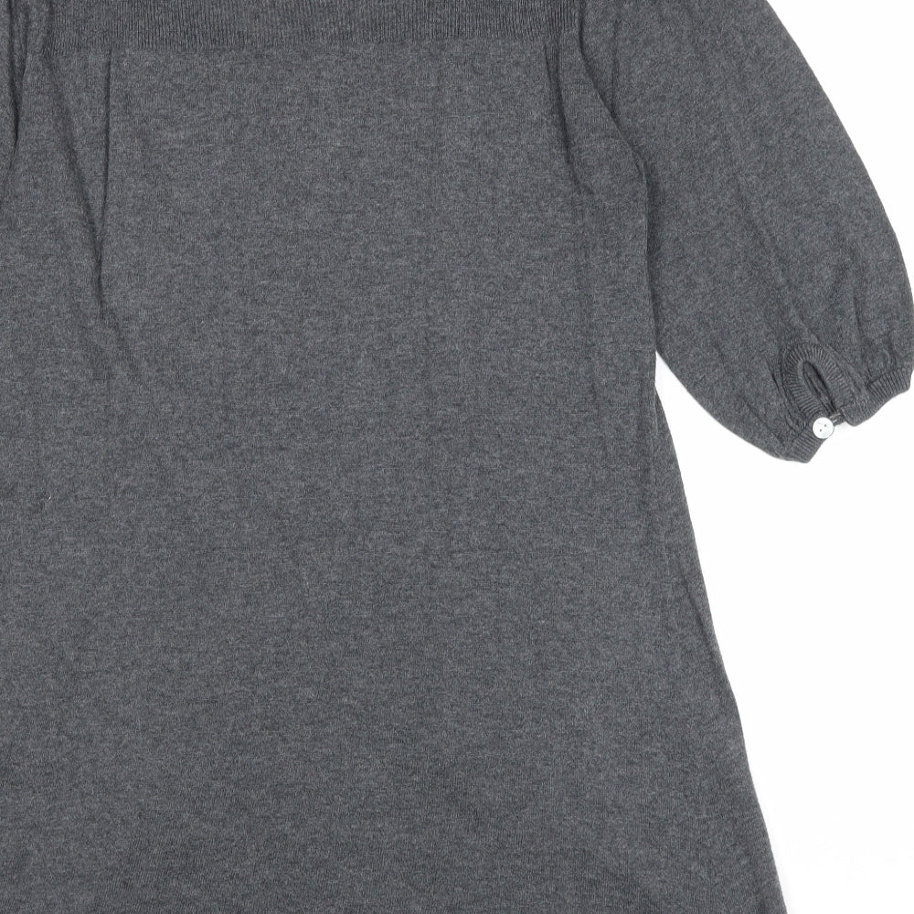 b.young Womens Grey Cotton Basic Blouse Size XL Round Neck