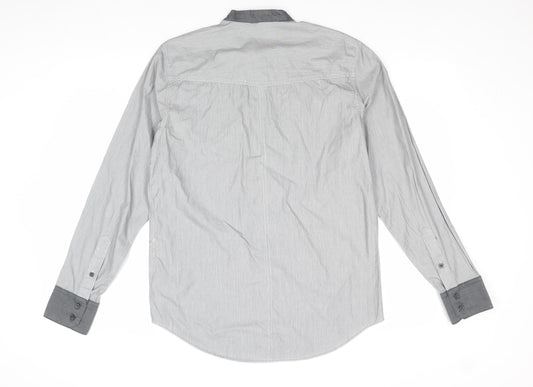 Mens UK Size M Henleys Grey Button-Up Long Sleeve Casual Shirt