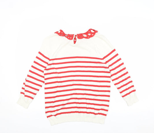 George Womens Red Collared Striped 100% Cotton Pullover Jumper Size 12